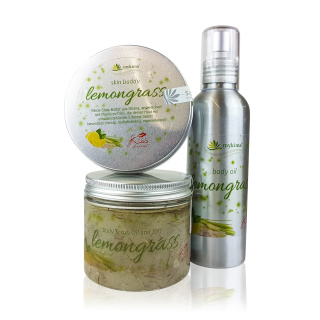 Geschenkpackung Bodyoil Lemongrass, Bodyscrub Lemongrass und Skinbuddy Lemongrass